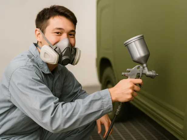 キャンプ・キンザーでの米軍車両塗装スタッフの画像